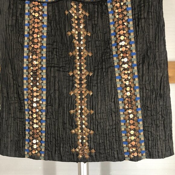 Etcetera Black Embroidered Beaded Crinkle Glam Lined A-Line Skirt Sz 8 - Picture 11 of 14